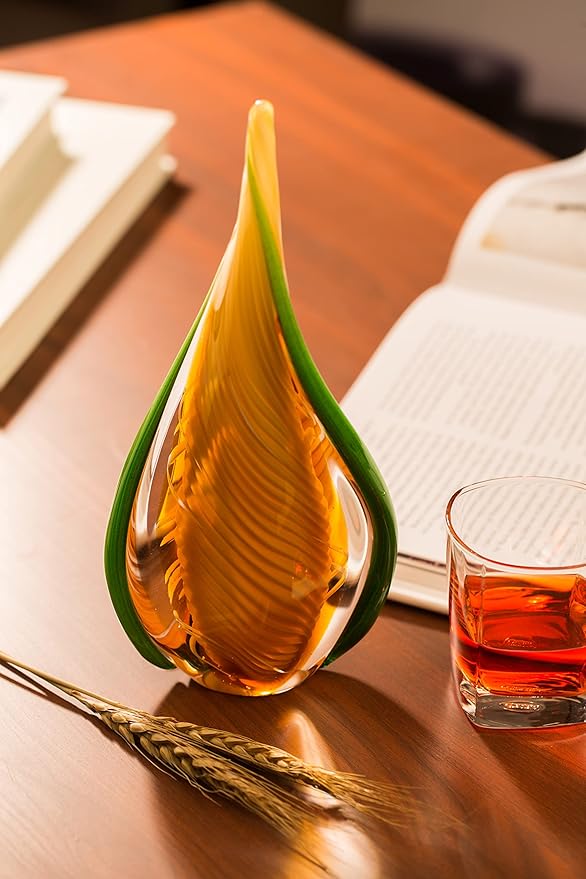 Handmade Blown Murano-Style Art Glass Sculpture, Yellow and Green Glass Craft Decoration