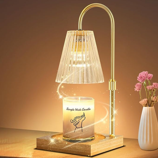 Candle Warmer Lamp with Timer - Upgraded Wax Warmer Lamp with Dimmable, Adjustable Height - Electric Candle Burner for Any Size Jar, Ideal Gift (Bulbs Included), Clear Amber