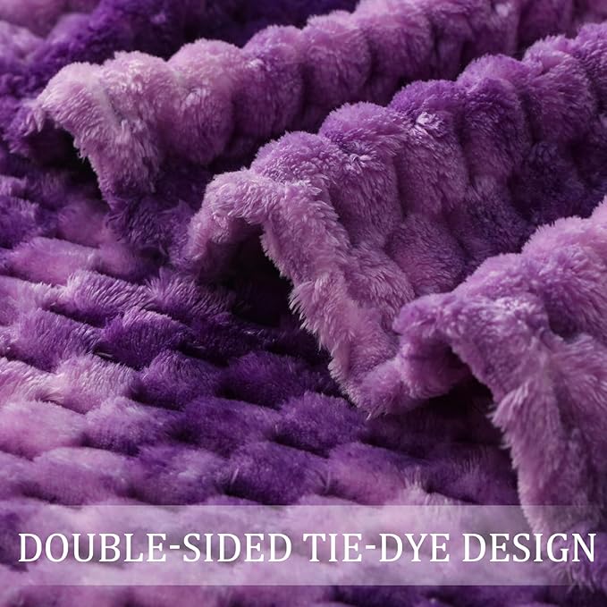 Exclusivo Mezcla Extra Large Soft Fleece Throw Blanket, 50x70 Inches Stylish Jacquard Throw Blanket for Couch, Fuzzy Cozy Lightweight for All Season, Tie-dye Purple