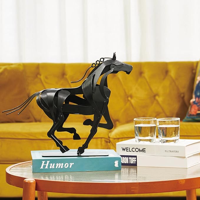 Horse Statue, Unique Metal Art Sculpture for Vintage Home Decor, Modern Decor, Gift for Horse Lovers (Black)
