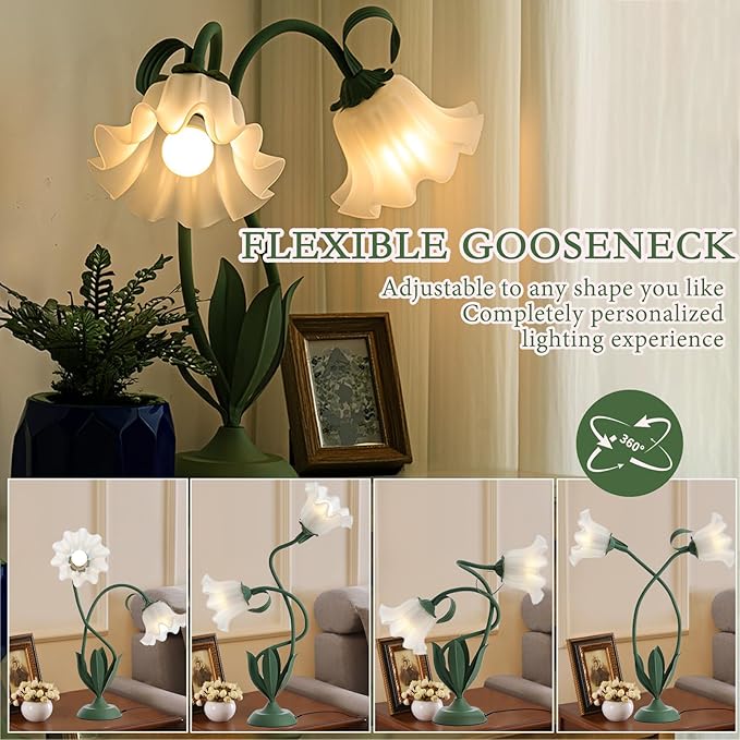 Cute Flower Table Lamp, Bedside Vintage Flower Lamp with LED Bulb, 3 Colors Temperature Reading Light, Table Lamp for Bedroom Living Room Lighting Desk Lamps Home Decoration(Green)