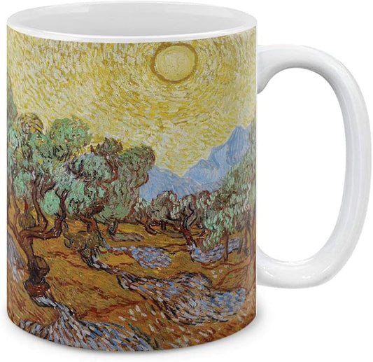 MUGBREW Classic Art Olive Trees With Yellow Sky And Sun Vincent Van Gogh Ceramic Coffee Mug Tea Cup, 11 OZ
