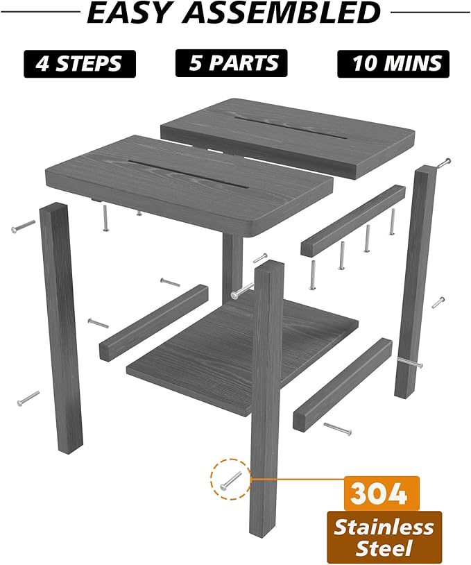 2-Tier Adirondack Square Outdoor Side Table, Pool Composite Patio Table, Weather Resistant End Table for Patio, Backyard, Pool, Easy Maintenance - Gray