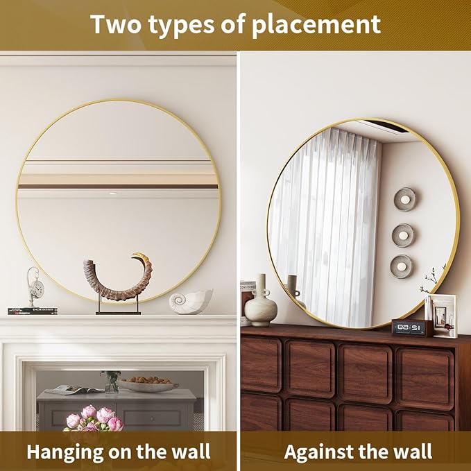 Gold Round Mirror, 42 Inch Bathroom Mirror with Metal Frame, Wall Wall-Mounted for Entryway, Bathroom, Vanity, Living Room