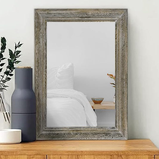 Rustic Mirror 20"x16" with Decorative Wood Framed Farmhouse Retro Hanging Wall Mirrors for Bathroom Bedroom Entryway