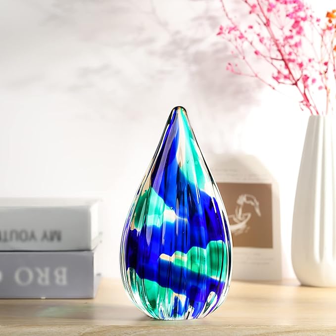 Hand-Blown Glass Sculpture - Murano-Style Glass Statue and Figurine - Wonderful Gift, Green-Blue