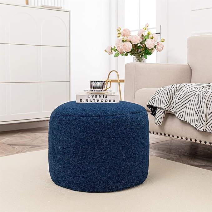 Round Pouf Ottoman 20 x 20 x 14 Inches Boho Poof Home Decor Floor Pouffe Ottoman Foot Rest for Couch Sofa Bean Bag Chairs Living Room Bedroom (Navy)