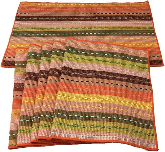 WAZAIGUR Hand Woven with 100% Cotton Placemats Colorful Placemats Braided Ribbed Durable Heat-Insulation Table Mats Set of 6,Orange