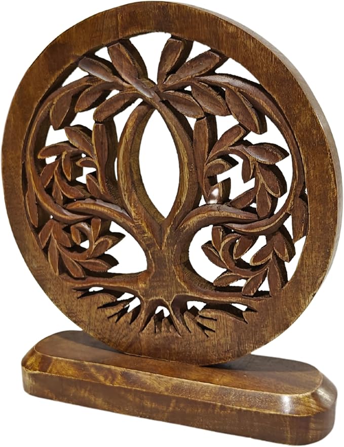 VANIYA CRAFTS® Wooden Carved Handmade Engraved Table Decor Tree Shape Table Sculpture Home Decor Statue for Living Room, Bedroom, Office Desktop, Cabinets