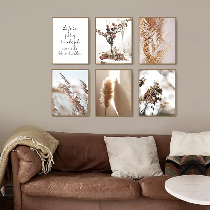 HoozGee Botanical Wall Art Prints Set of 6 Canvas Art Wall Decor Print Nature Pictures Reed Dried Flower Plant Wall Poster Print Home Decor for Living Room Decor (11"x14" UNFRAMED)