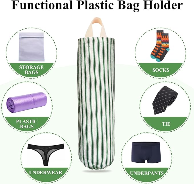 TOGETRUE Plastic Bag Holder, Wall Mount Grocery Bag Holder, Reusable Trash Bag Organizer for Home Kitchen Pantry Decor (Green)