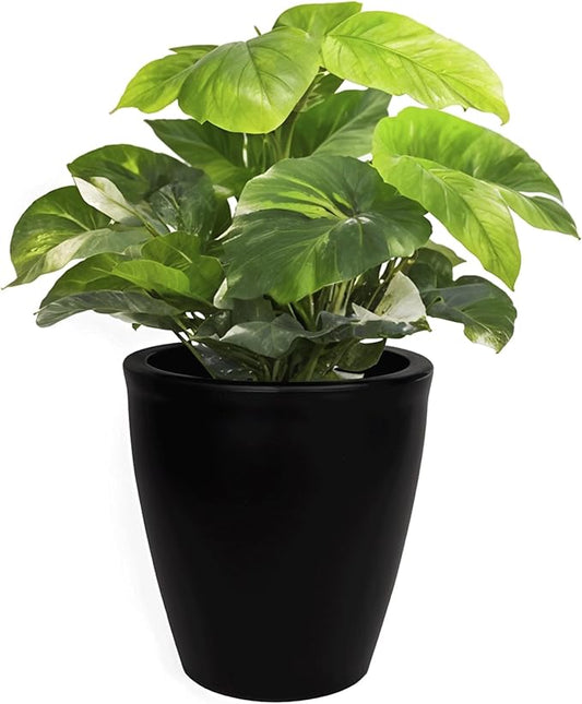 Elly Décor 17 inch Planter for Garden with Drainage, Large Round, Lightweight & Extremely Durable, Deck Indoor/Outdoor Plastic Pot, 17"x15"x9", Black
