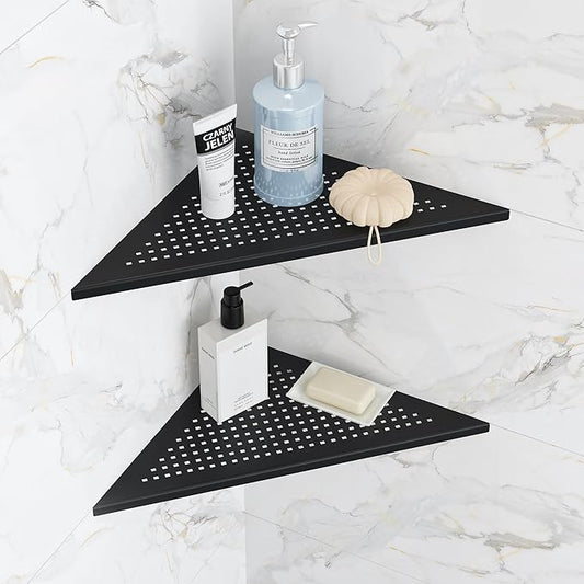 2 Pack Bathroom Corner Shelf, Recessed 12" Corner Shower Shelf, SUS304 Stainless Steel Triangular Wall Mount, No Drilling, Matte Black