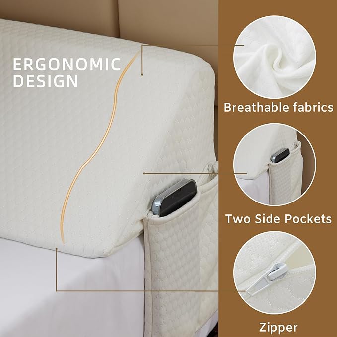 King Bed Wedge Pillow for Headboard, Foam Headboard Pillow, Bed Gap Filler, Mattress Gap Filler King - Fill The Gap (0-7") Between Headboard and Mattress (Air-Layer White, 76"x10"x6")