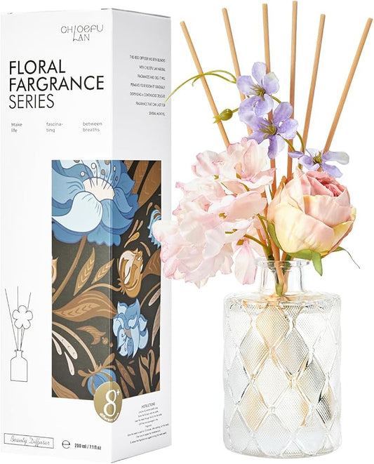 Chloefu Lan Reéd Diffuser Set 6.7oz (200ml) with 9 Sticks,Scent Diffusers for Home, Flowers Reéd Diffuser Sticks, Scentsy Home Fragrance, Scented Oils, Home & Bathroom Décor