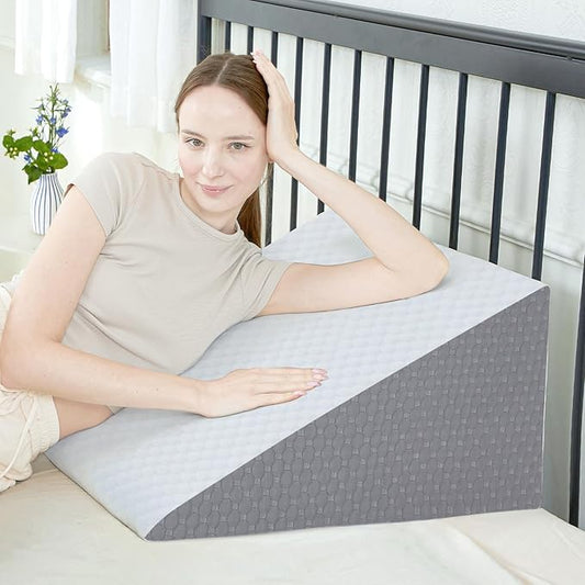 Bed Wedge Pillow, 12" 24" 24" Triangle Pillow Wedge, Cooling Memory Foam Top, Elevated Support Wedge Pillow for Relieving Acid Reflux, Heartburn, Snoring and GERD