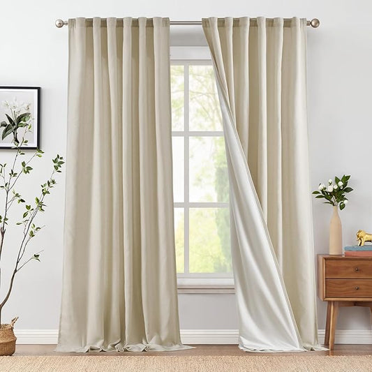 jinchan Oat Linen Blend Curtains for Living Room 108 Inch Length Extra Long 2 Panels Curtains for Sliding Glass Doors, 50 Inch Wide Drapes with Rod Pocket Back Tab(50W x 108L, Oat)