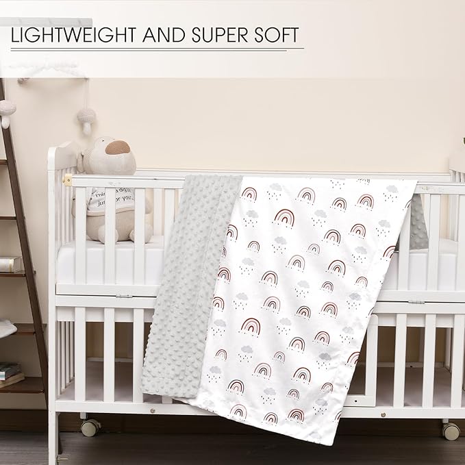 Minky Baby Blanket for Boys Girls Neutral, 40x50 Inches Soft Lightweight Micro Fleece Baby Blanket with Double Layer, Dotted Backing, Breathable Receiving Blanket for Newborns, Rainbow