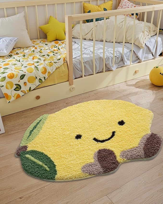 LUMI Cute Bathroom Rugs, Funny Fruit Rug, Soft Plush Fluffy Yellow Bath Mat, Absorbent, Non-Slip for Bathroom, Kitchen Sink, Bedroom, Kid's Bedroom, and Living Room, 19.5"x23.5", Lemmy