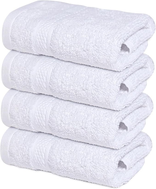 Infinitee Xclusives Premium 100% Cotton Wash Cloths for Showering - Pack of 4, (12x12) Inches - Highly Absorbent, Soft Face Towels, Washcloths Perfect for Bathroom, Hotel, Gym |Brilliant White|