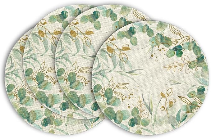 Artoid Mode Eucalyptus Summer Round Placemats Set of 4, 15 Inch Summer Round Table Mats for Dining Decoration