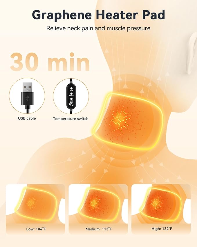 Heated Neck Brace Cervical Collar - Neck Support Brace with Heating Pad, Soft Foam Wraps Keep Vertebrae Stable and Aligned for Relief of Cervical Spine Pressure for Women & Men (M Size) Grey