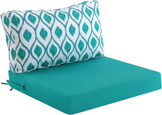 idee-home Outdoor Cushions for Patio Furniture, Outdoor Seat Cushion, Waterproof Hampton Bay Deep Seat Replacement Couch Chair Cushions for Garden Lawn Backyard Deck, 28.5 x 28.5 Peacock Blue Pattern