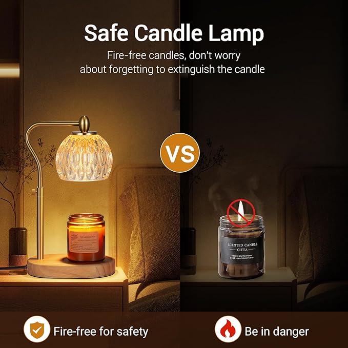 Candle Warmer, Candle Warmer Lamp with Timer & Dimmer Height Adjustable for All Size Scented Candles, with 2 * 50W Bulbs for Home Decor Mothers Day(Gold)
