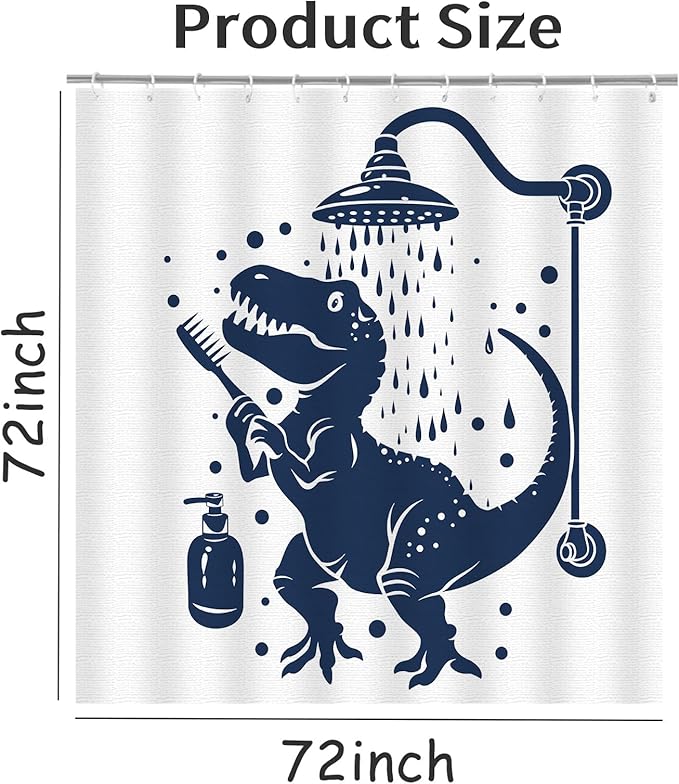 Dinosaur Shower Curtain for Bathroom Dino Shower Curtain for Kids Boy,Trex Raptor Silhouette,Blue White Cartoon Dinosaur Shadow Polyester Shower Curtain Waterproof Washable Durable 12 Hooks 72"x72"