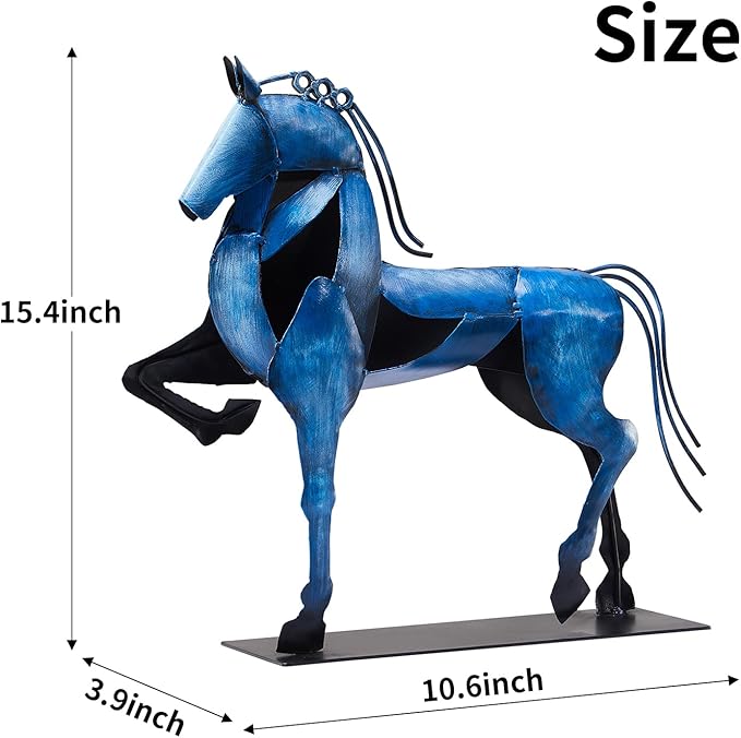 Horse Statue, Unique Metal Art Sculpture for Vintage Home Decor, Modern Decor, Gift for Horse Lovers (Blue)