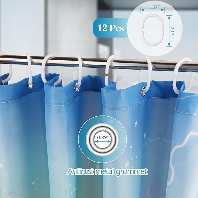 Aimego Extra Long Shower Curtain - Funny Cute Cat Riding Shark in Ocean Wave, Whale Cat Fabric Cloth Fun Bath Shower Curtain Set with 12 Hooks for Bathroom Decor Bathtub Curtain, 72"x84"