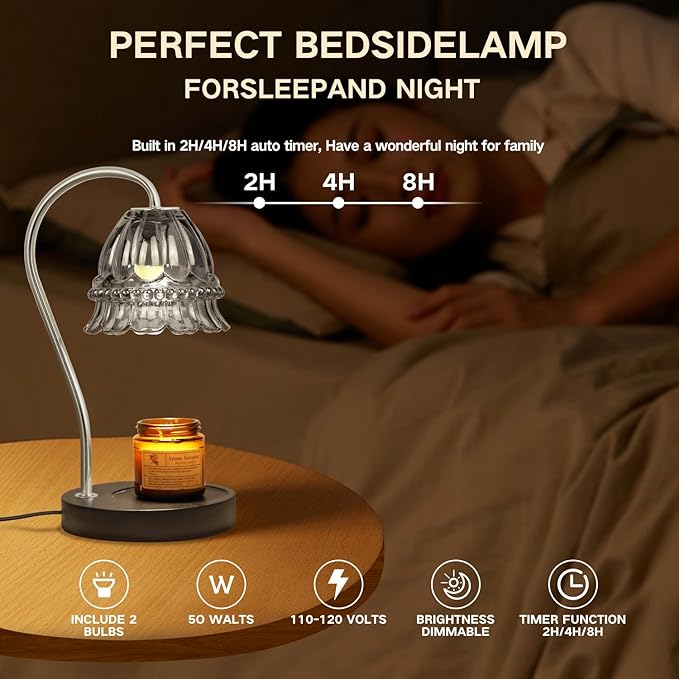 Candle Warmer Lamp with Timer Electric Candle Warmer Lamp Adjustable Height Candle Warmer Dimmable Wax Warmer Lamp Jar Candles with 2 Bulbs for Home Decor & Office