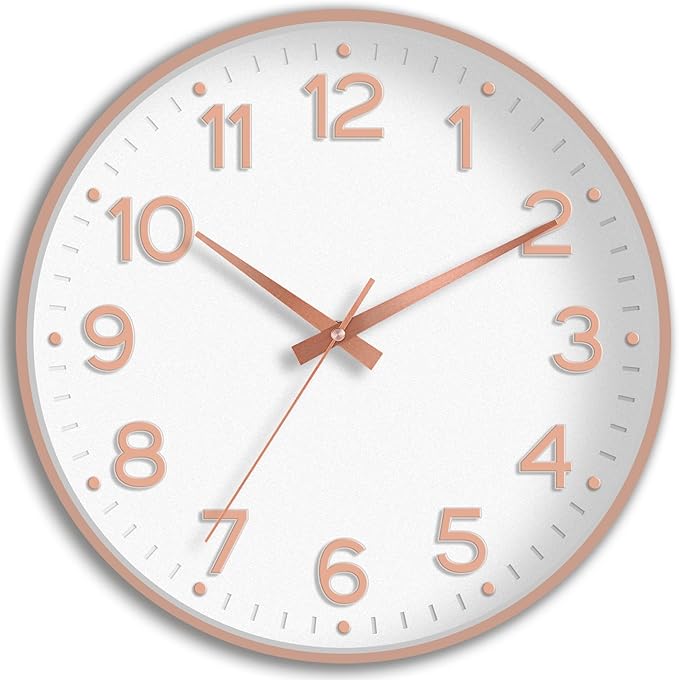 Wall Clock, Silent Wall Clocks Battery Operated 8 Inch-Modern Non Ticking Analog Clock Decorative for Kitchen Office Bathroom Bedroom(White Rose Gold)