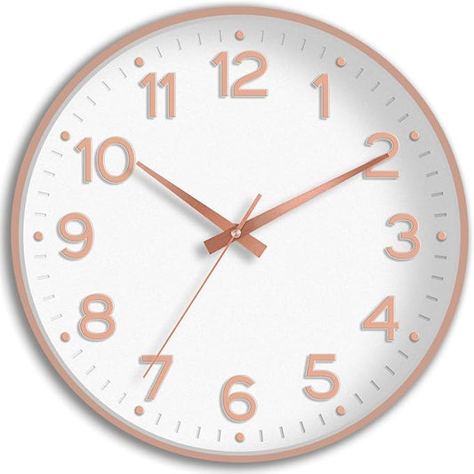 Wall Clock, Silent Wall Clocks Battery Operated 8 Inch-Modern Non Ticking Analog Clock Decorative for Kitchen Office Bathroom Bedroom(White Rose Gold)