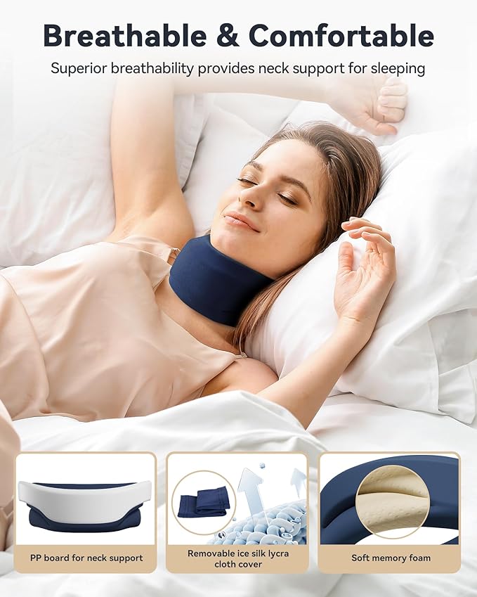 Neck Brace Cervical Collar - Neck Support Brace for Sleeping, Soft Foam Wraps Keep Vertebrae Stable and Aligned for Relief of Cervical Spine Pressure for Women & Men, (15.8-18.1 Inch) Blue