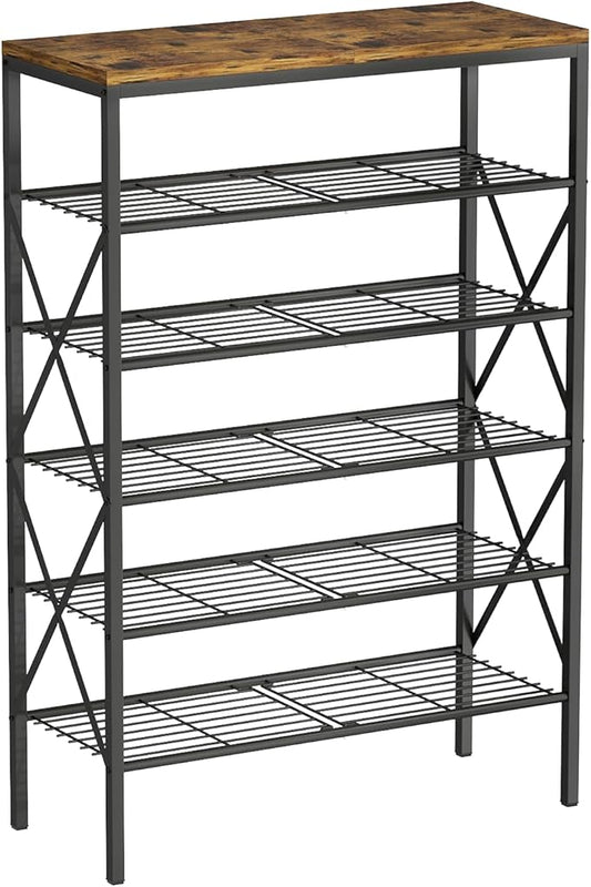 6 Tiers Metal Shoe Rack，Large Capacity Shoe Rack Holds 24 Pairs of Shoes, Durable and Stable, Adjustable Metal Shelf Stackable Shoe Shelf for Entryway, Hallway, Living Room, Closet