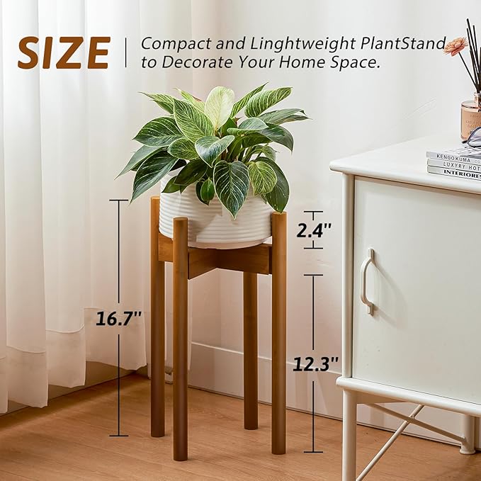Adjustable Plant Stand Light Brown Tall