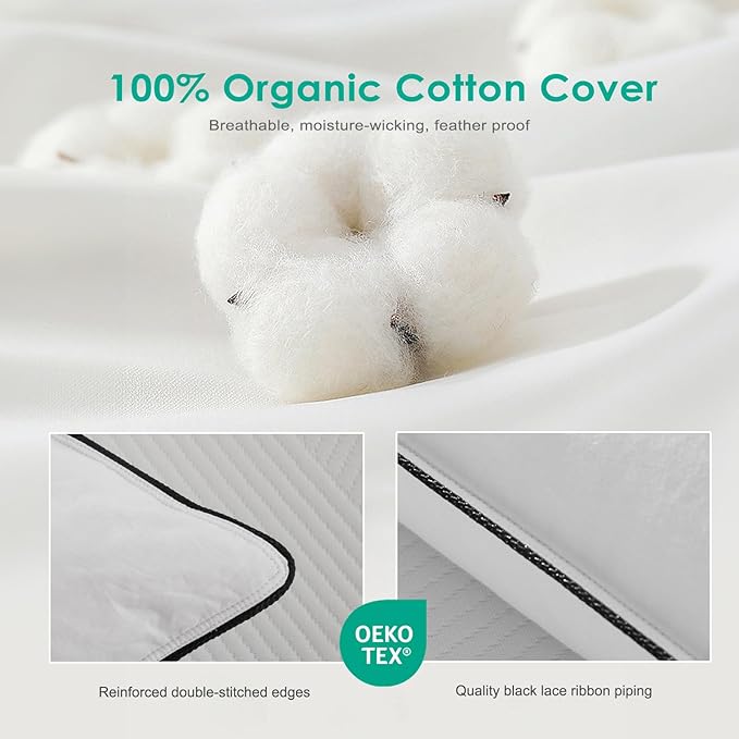 APSMILE Deep Sleep Standard Size Feather Pillows, Hotel Collection AirF™ Goose Down Pillow Inserts with Organic Cotton Cover, Soft Bed Pillows for Sleeping (White, 20"x26")