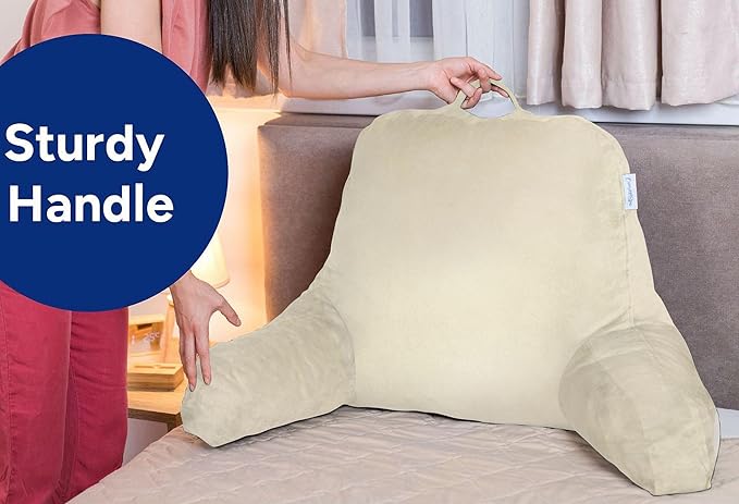 ComfortSpa Reading Pillow Replacement Cover for 19 inch Back Rest Pillow, Polyester Velour Machine Wash and Dry (Cream)