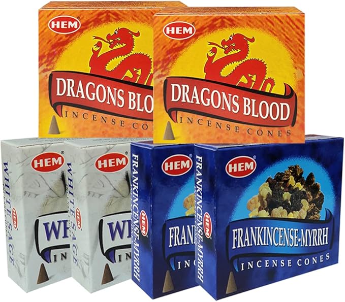 Dragons Blood White Sage Incense Cones & Holder Bundle Variety Pack from Hem Trumiri Insense Inscents Insencents Insence