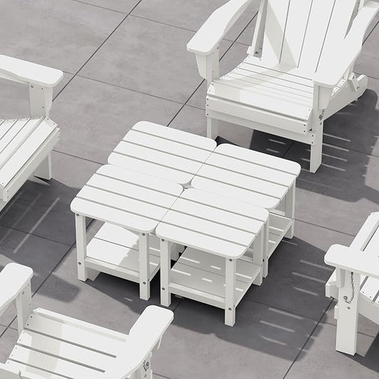SERWALL Double Adirondack Side Table Set of 4, End Table- White