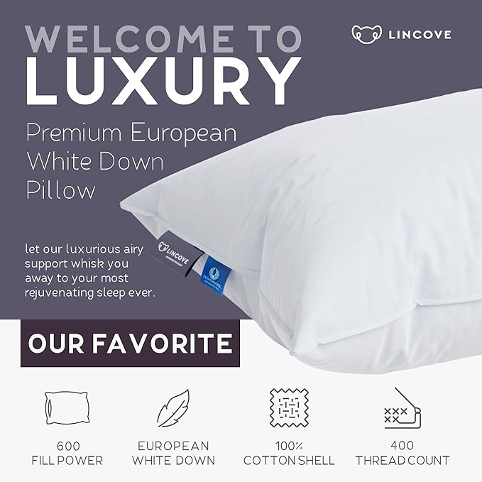 Lincove 100% European Down Venus Pillow – German Down 600 Fill Power, 400 Thread Count Shell, Made in Canada, | Luxe Collection, King - Firm, 1 Pack