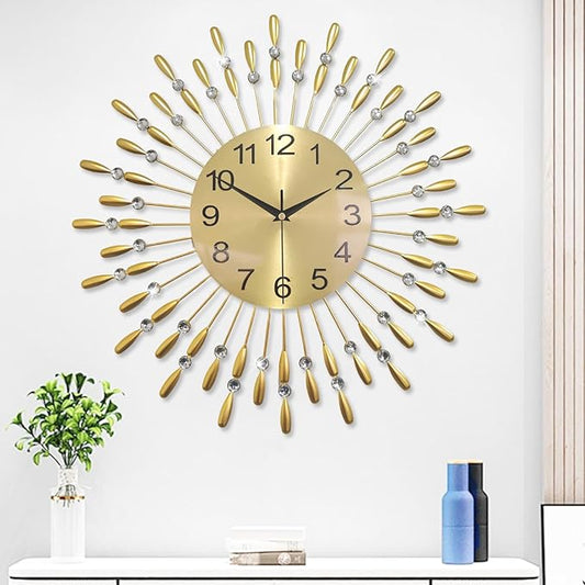 Wall Clock,20inch Decorative Wall Clocks Silent Quality Quartz Battery Operated,Large Wall Clock for Living Room,Kitchen,Home,Bathroom,Bedroom Wall Decor,Golden