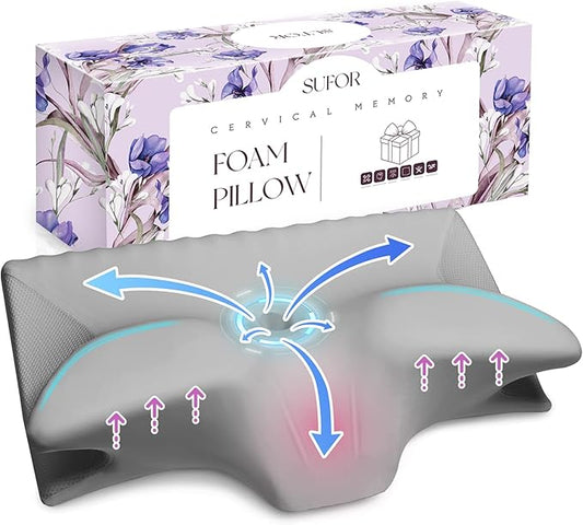 Cervical Pillow for Neck Pain Relief, Cooling Contour Memory Foam Pillows Support Odorless Ergonomic Neck Pillow Adjustable Orthopedic Bed Pillow for Side Back Stomach Sleeper with Pillowcase