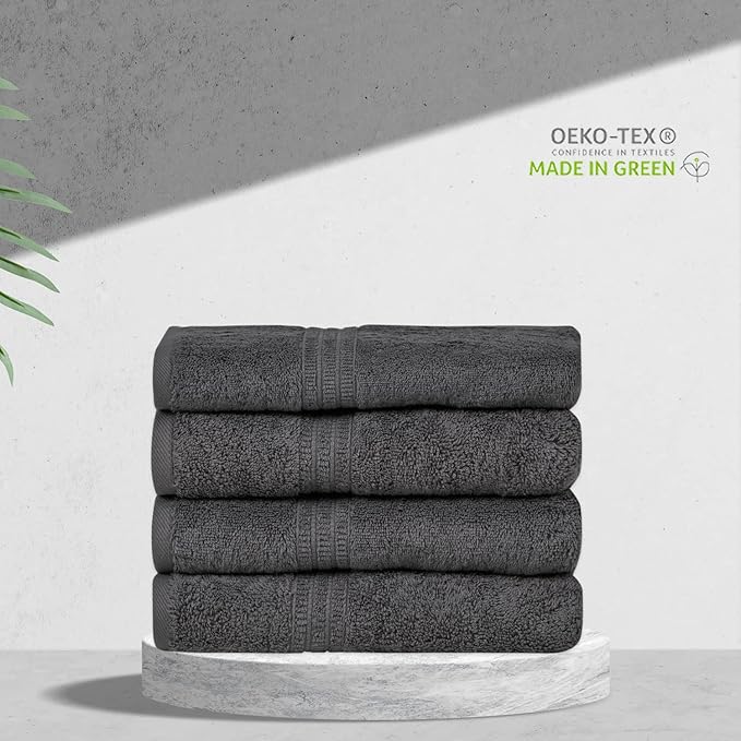 HOMELOVER 4 Piece Luxury Hand Towel Set - 100% Organic Cotton, 500 GSM, Hotel Quality, Highly Absorbent, Soft & Quick Drying Bathroom & Kitchen Towel for Face & Hand Washing (Coal Gray)