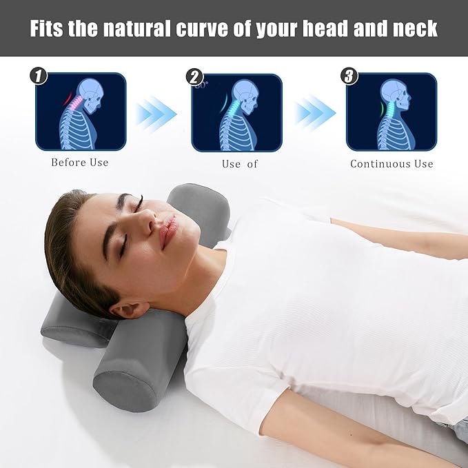 BALAPET Cervical Neck Pillow Adjustable Neck Roll Pillow for Comfortable Sleeping,Neck Support Pillow with Detachable Pad for Body Lumbar Knee Leg Relieve Muscle Tension Spine Alignment(gray)