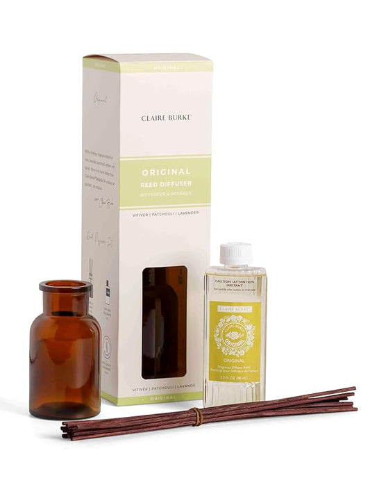 Claire Burke Original Reed Diffuser Oil Starter Kit with Amber Glass Vessel and Rattan Reeds for Home