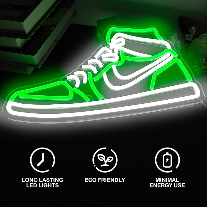 Sneaker Neon Sign Sports Shoe Neon Signs for Wall Dimmable LED Boys Neon Lights for Bedroom Man Cave Party Neon Bar Sign Shoes Light up Signs Wall Decor (Green)