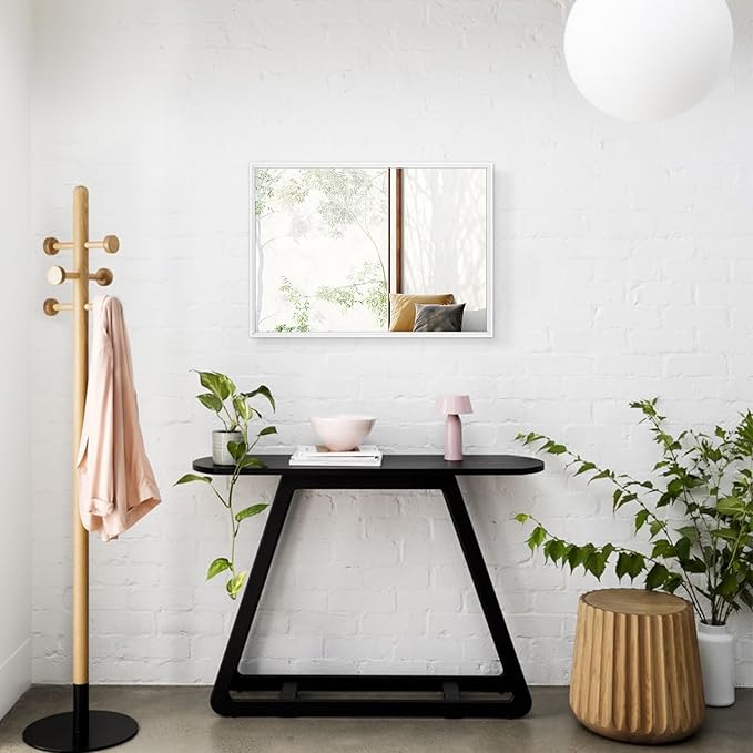 AAZZKANG Mirrors for Wall Rectangular Metal Frame Mirror for Farmhouse Bathroom Bedroom Living Room Home Entryway Hanging Vertically or Horizontally White Small