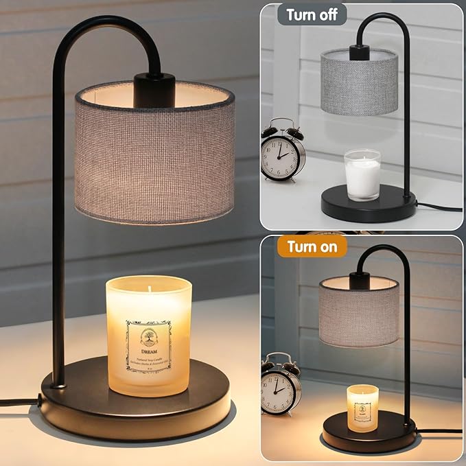 Candle Warmer Lamp with Timer, Dimmable Candle Wax Warmer Candle Lamp with 2 Bulbs, House Warming Gifts Brithday Gifts for Women Bedroom Home Decor - Gray